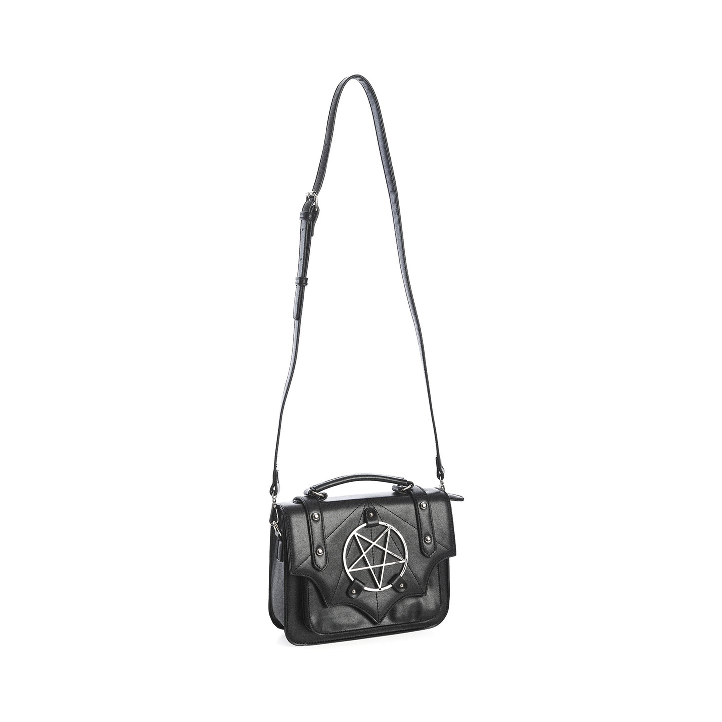 Bolso bandolera cuadrado Moloch de Banned Alternative color negro vista correa