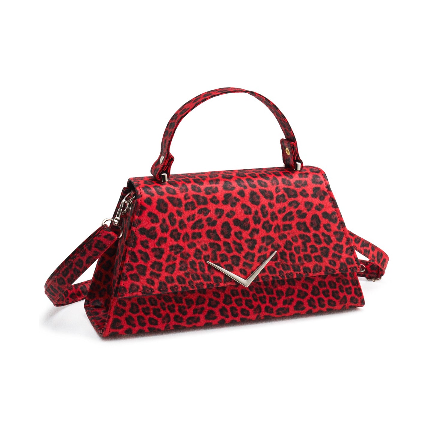 Bolso Stardust Rumbler de leopardo rojo con la correa larga ajustable para llevarlo como bandolera.
