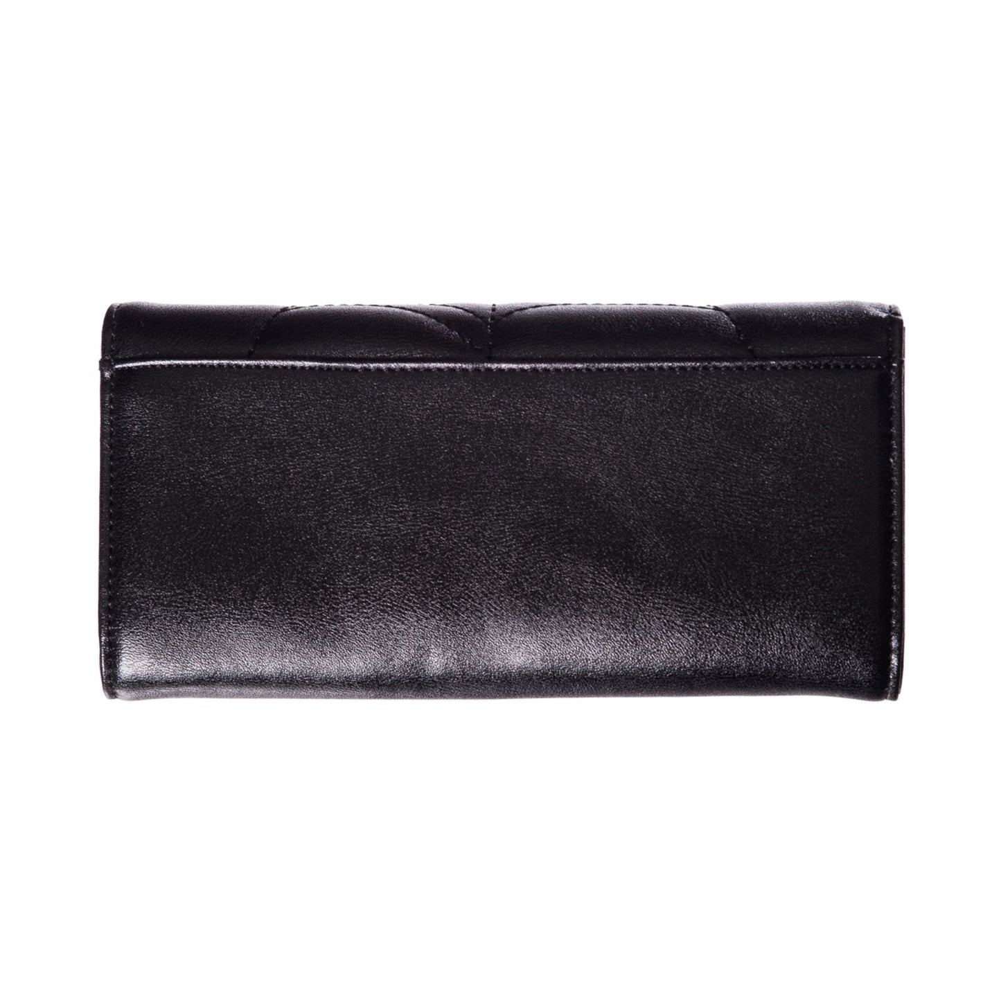 Vista trasera de la cartera gótica de polipiel negra lisa.