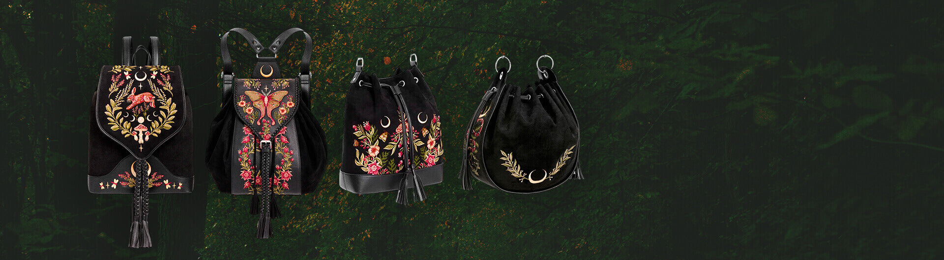 New bag and backpack collection by Restyle with beautiful whimsigoth embroidered designs and braided synthetic leather