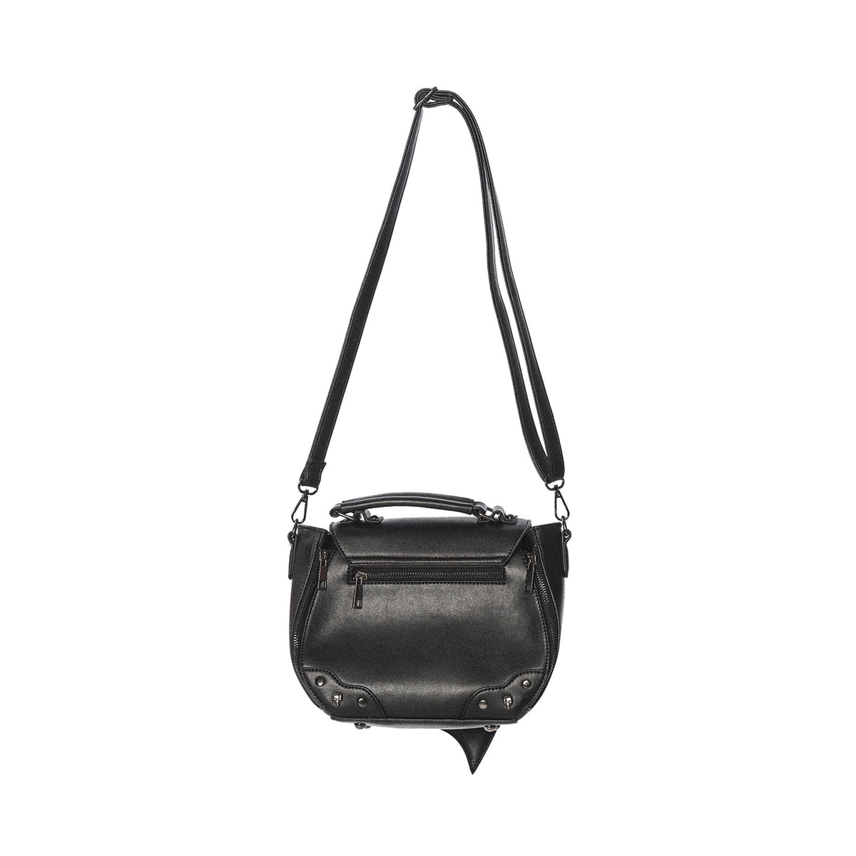  Banned Alternative Gwendolyn black crossbody with bat wing flap and studs - rear with strap view