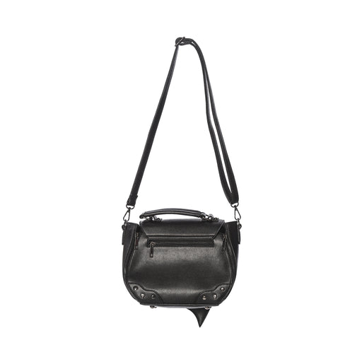  Banned Alternative Gwendolyn black crossbody with bat wing flap and studs - rear with strap view