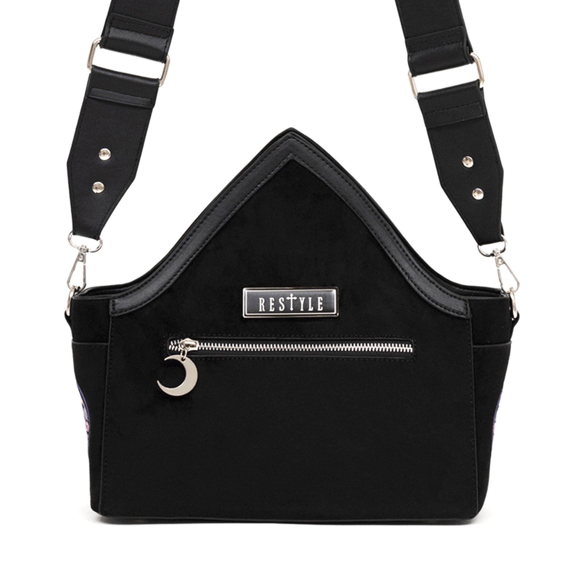 Bolso bandolera con bordados inspirados en las catedrales y en las auroras boreales con correa bordada de Restyle vista posterior