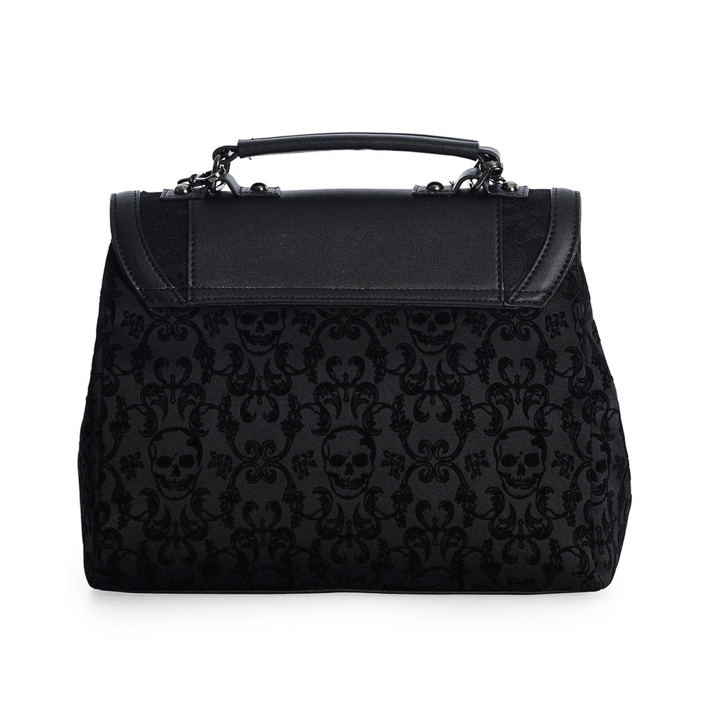  Banned Alternative Scarlet Illusion black handbag with skulls and lace - rear view