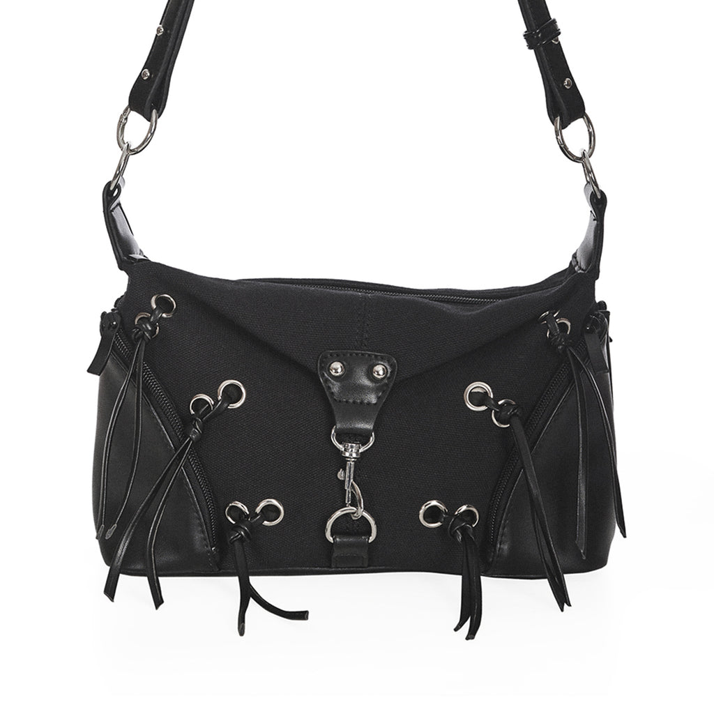  Banned Alternative black crossbody bag with fringe and metal clasp - front view