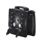  Banned Alternative Cosmic Small Satchel black square bag with moons - angle view