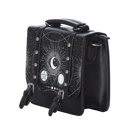  Banned Alternative Cosmic Small Satchel black square bag with moons - angle view