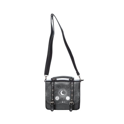  Banned Alternative Cosmic Small Satchel black square bag with moons - with strap view