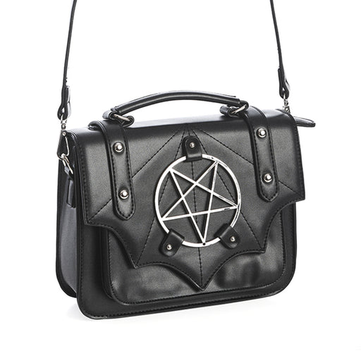 Bolso bandolera cuadrado Moloch de Banned Alternative color negro vista frontal ángulo