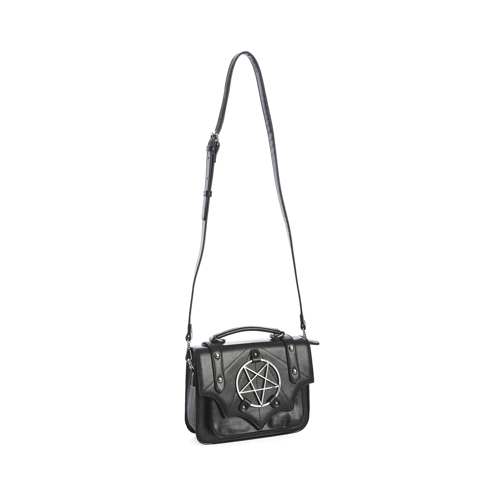 Bolso bandolera cuadrado Moloch de Banned Alternative color negro vista correa 