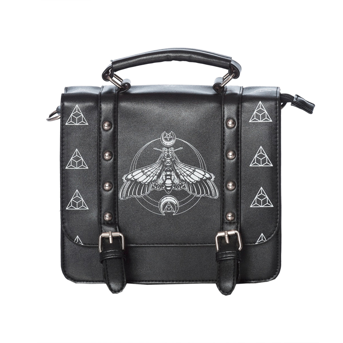  Banned Alternative Moth black square crossbody bag with moth print - front view