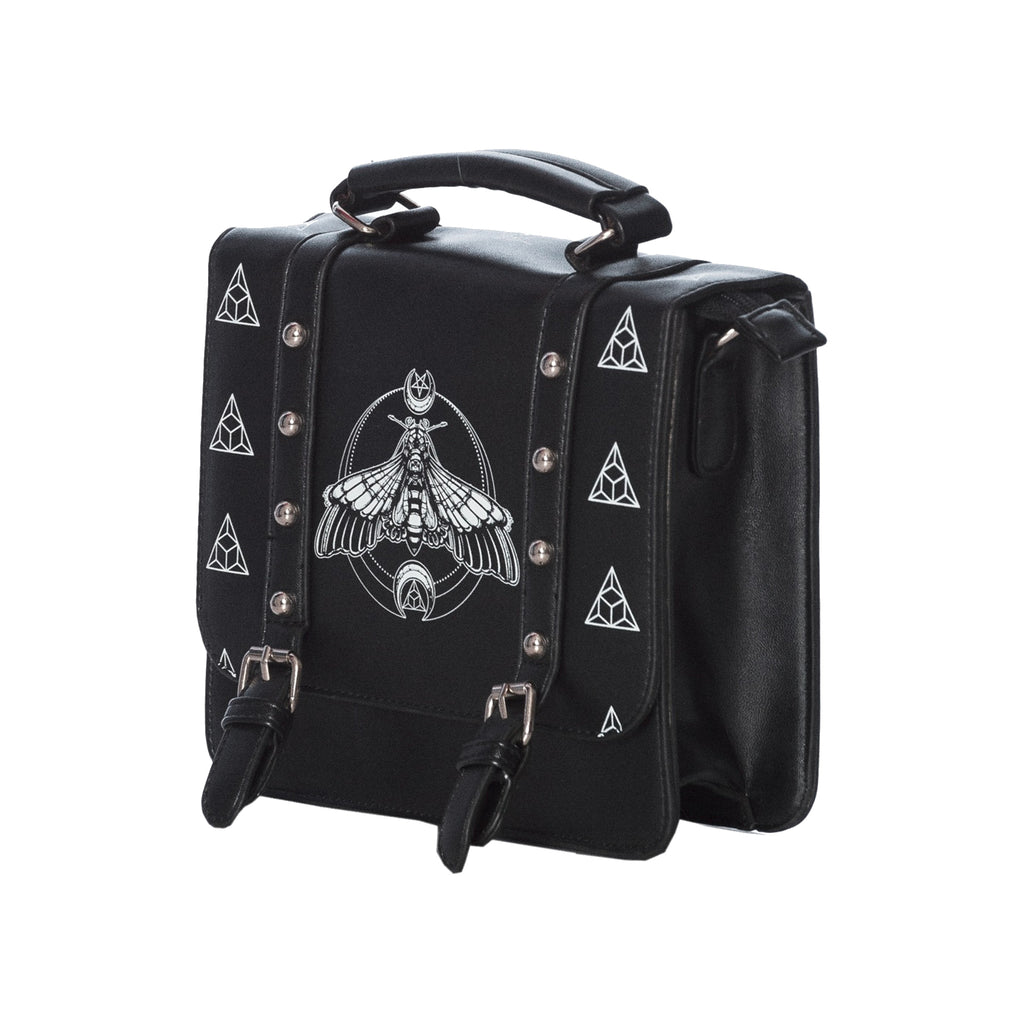  Banned Alternative Moth black square crossbody bag with moth print - angle view