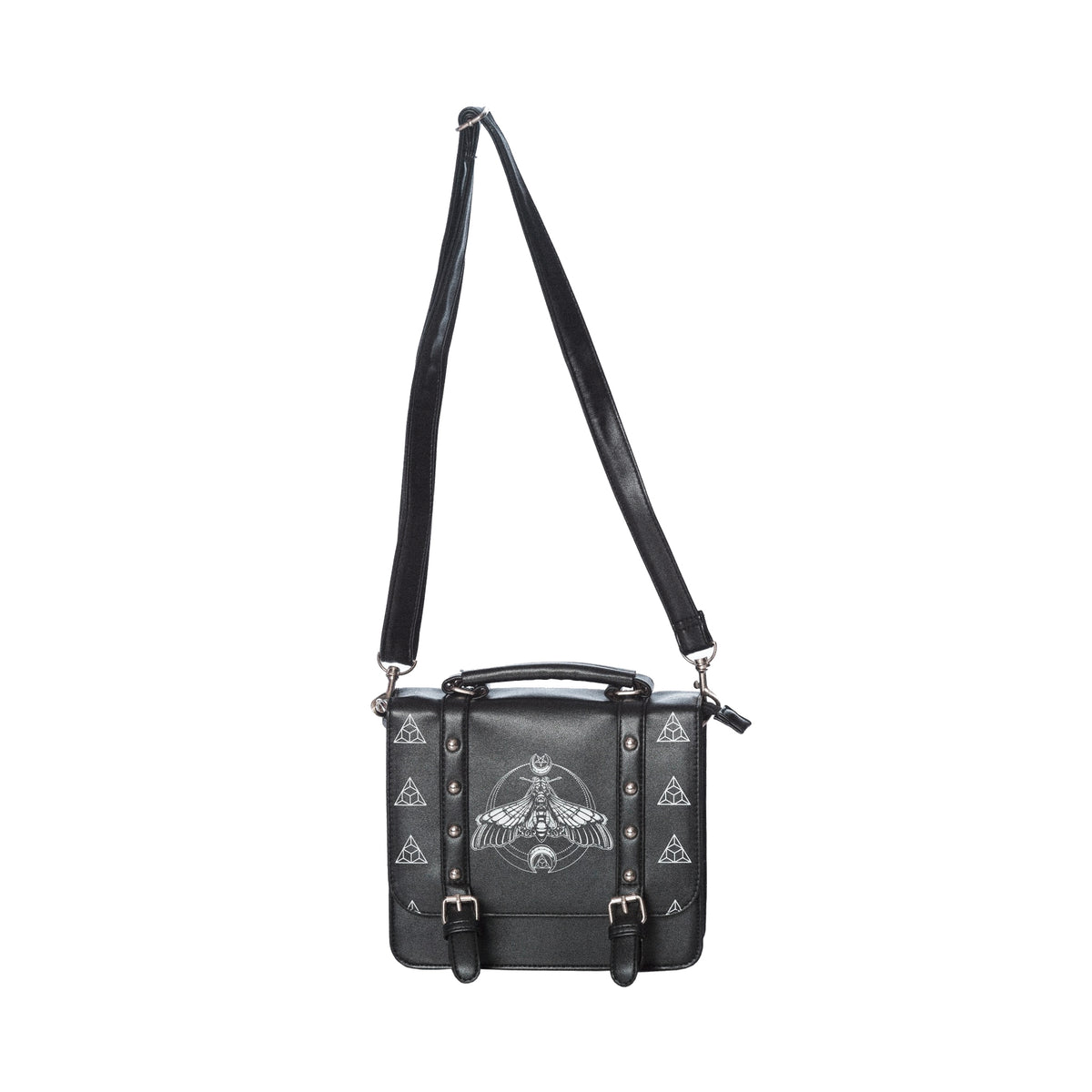  Banned Alternative Moth black square crossbody bag with moth print - with strap view