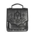  Convertible backpack/crossbody with embroidered bat wing flap and metal studs - front view