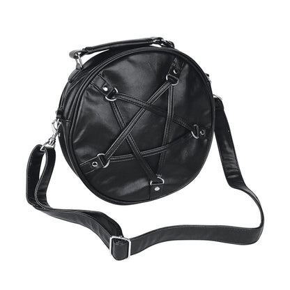 Bolso bandolera redondo Time Travel de Banned Alternative color negro vista frontal correa