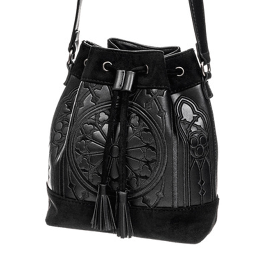  Restyle Sanctum Bucket black crossbody bag with cathedral embroidery - angle view