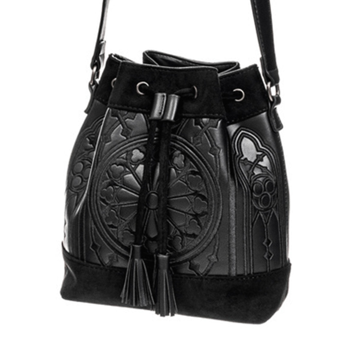  Restyle Sanctum Bucket black crossbody bag with cathedral embroidery - angle view