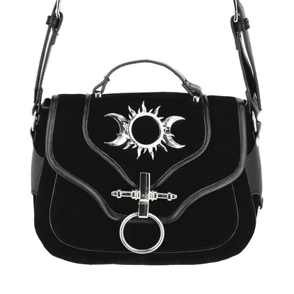 Bolso bandolera Triple Goddess de Restyle en negro con adornos metálicos vista frontal 