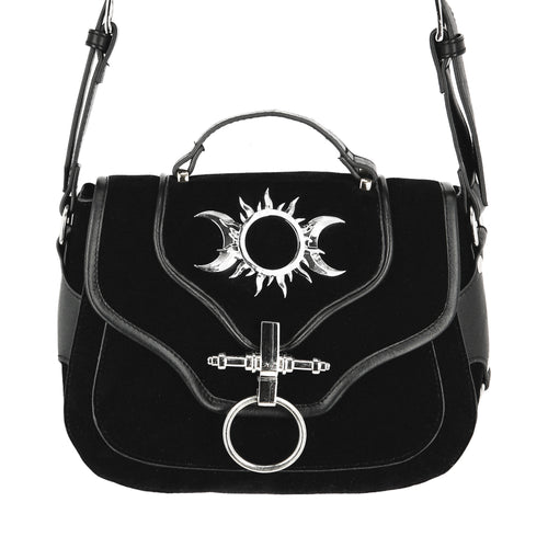 Bolso bandolera Triple Goddess de Restyle en negro con adornos metálicos vista frontal 