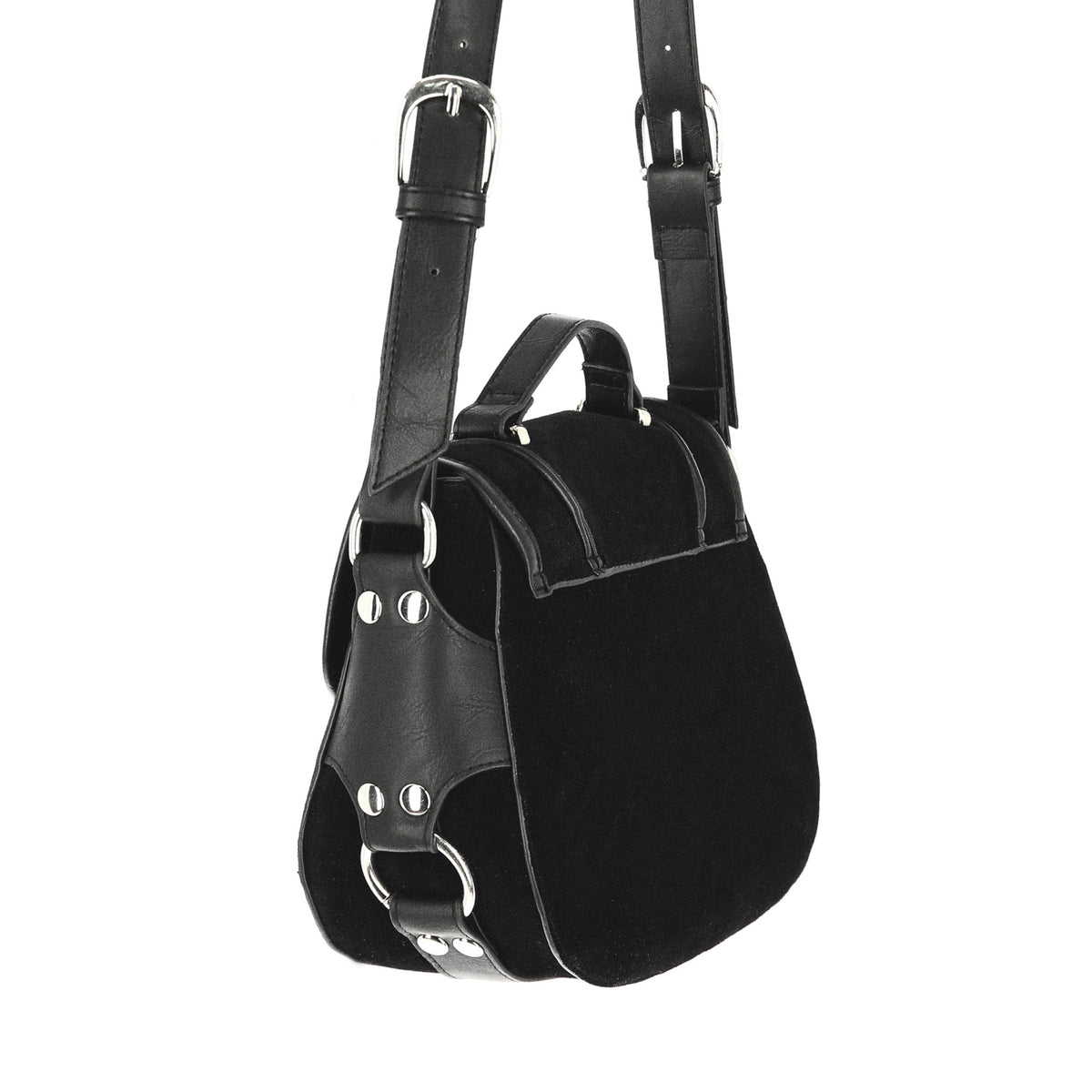  Restyle Triple Goddess black crossbody bag with metal details - rear angle view