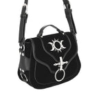  Restyle Triple Goddess black crossbody bag with metal details - front angle detail