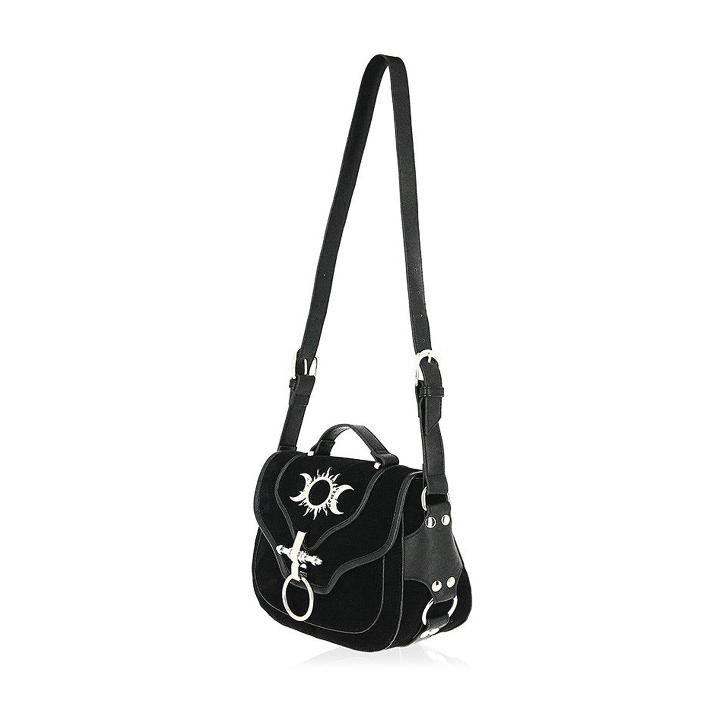 Bolso bandolera Triple Goddess de Restyle en negro con adornos metálicos vista general