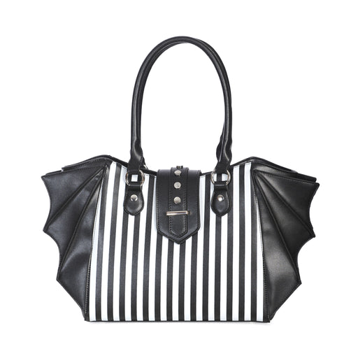  adornos en forma de alas de murciélago en los laterales y detalle metálico en el cierre central vista frontal