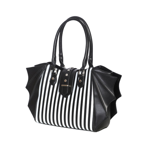  adornos en forma de alas de murciélago en los laterales y detalle metálico en el cierre central vista ángulo