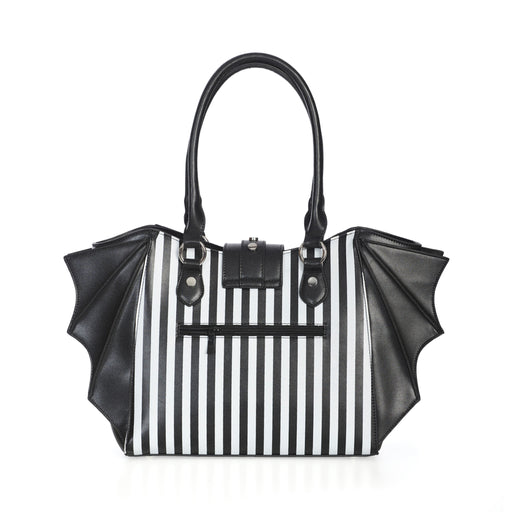  adornos en forma de alas de murciélago en los laterales y detalle metálico en el cierre central vista posterior