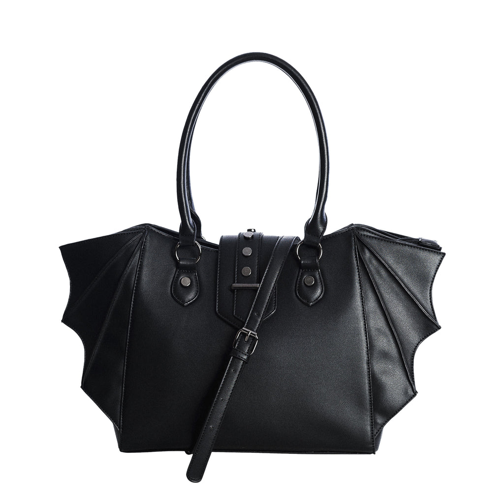  Banned Alternative Annabelle large black shoulder bag with bat details - with strap