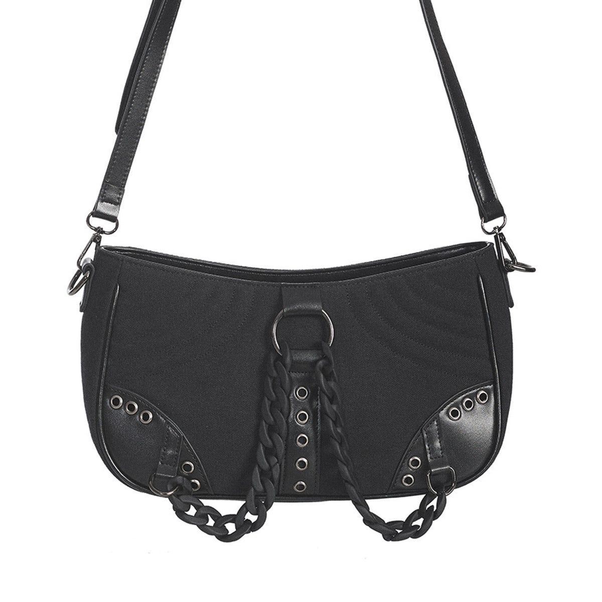  Banned Alternative Earthworm black shoulder/crossbody bag with chain - front view