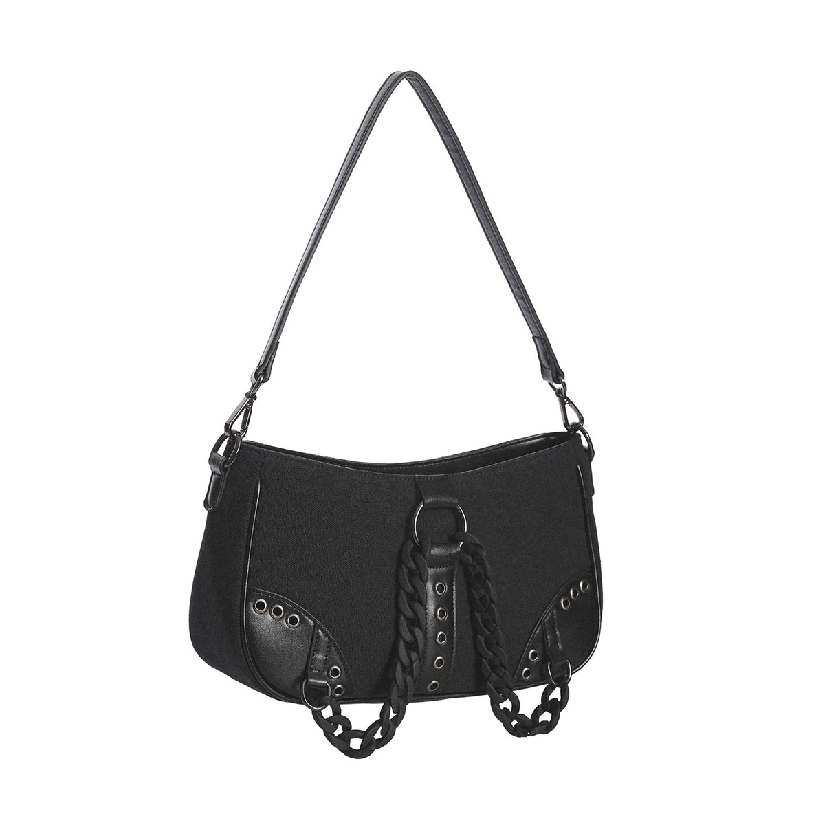  Banned Alternative Earthworm black shoulder/crossbody bag with chain - front angle view