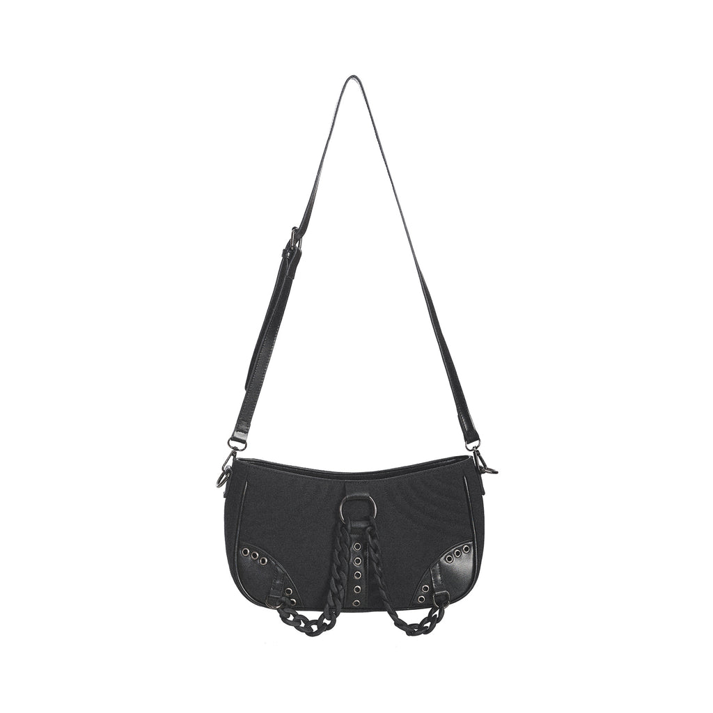 Bolso de hombro o bandolera Earthworm con cadena negra de Banned Alternative color negro vista frontal correa