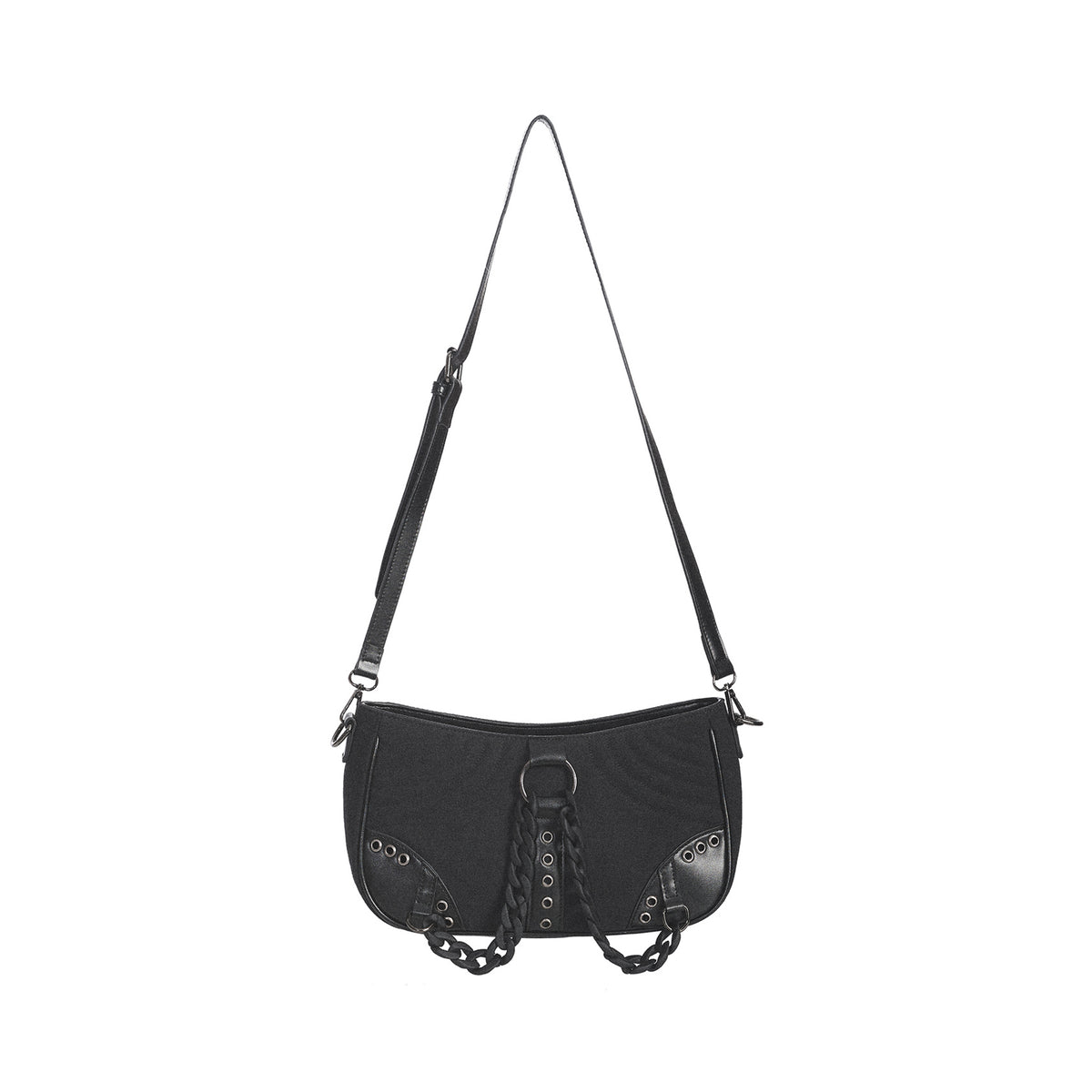  Banned Alternative Earthworm black shoulder/crossbody bag with chain - front strap view