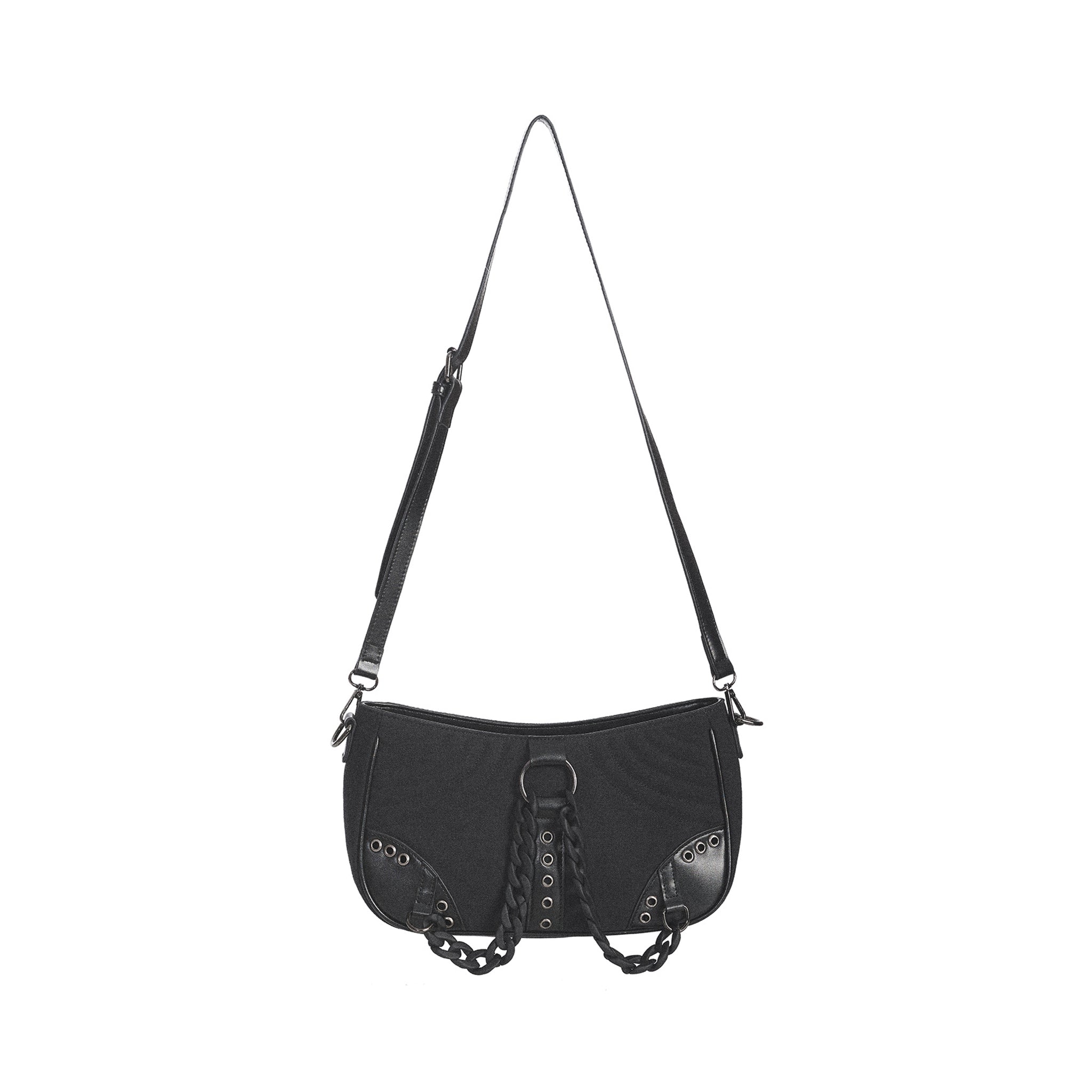 Bolso de hombro o bandolera Earthworm con cadena negra de Banned Alternative color negro vista frontal correa