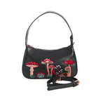  Banned Alternative shoulder bag with mushroom and hedgehog embroidery - front with strap