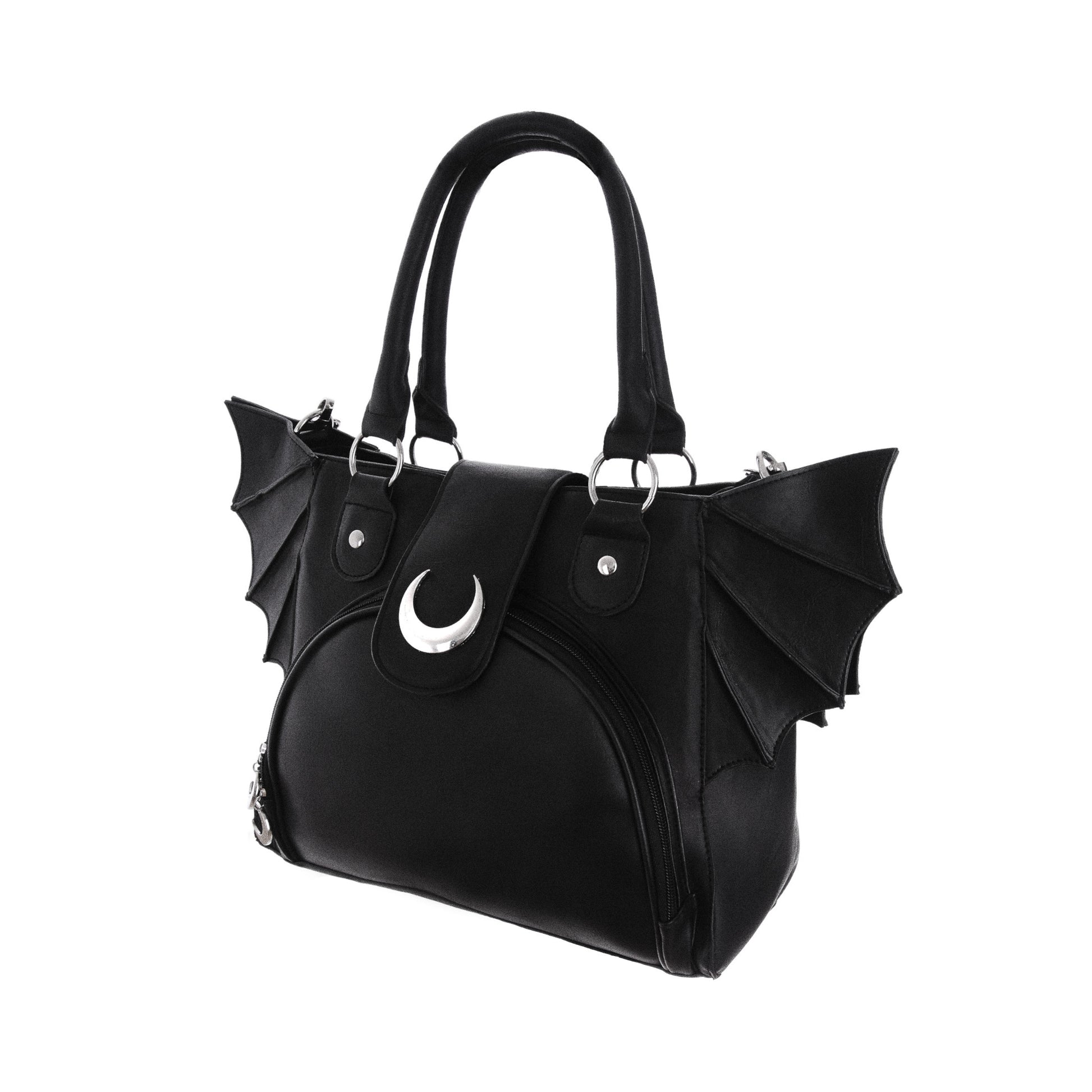 Bolso de hombro Elegant Goth de Restyle color negro con detalles metálicos vista frontal ángulo