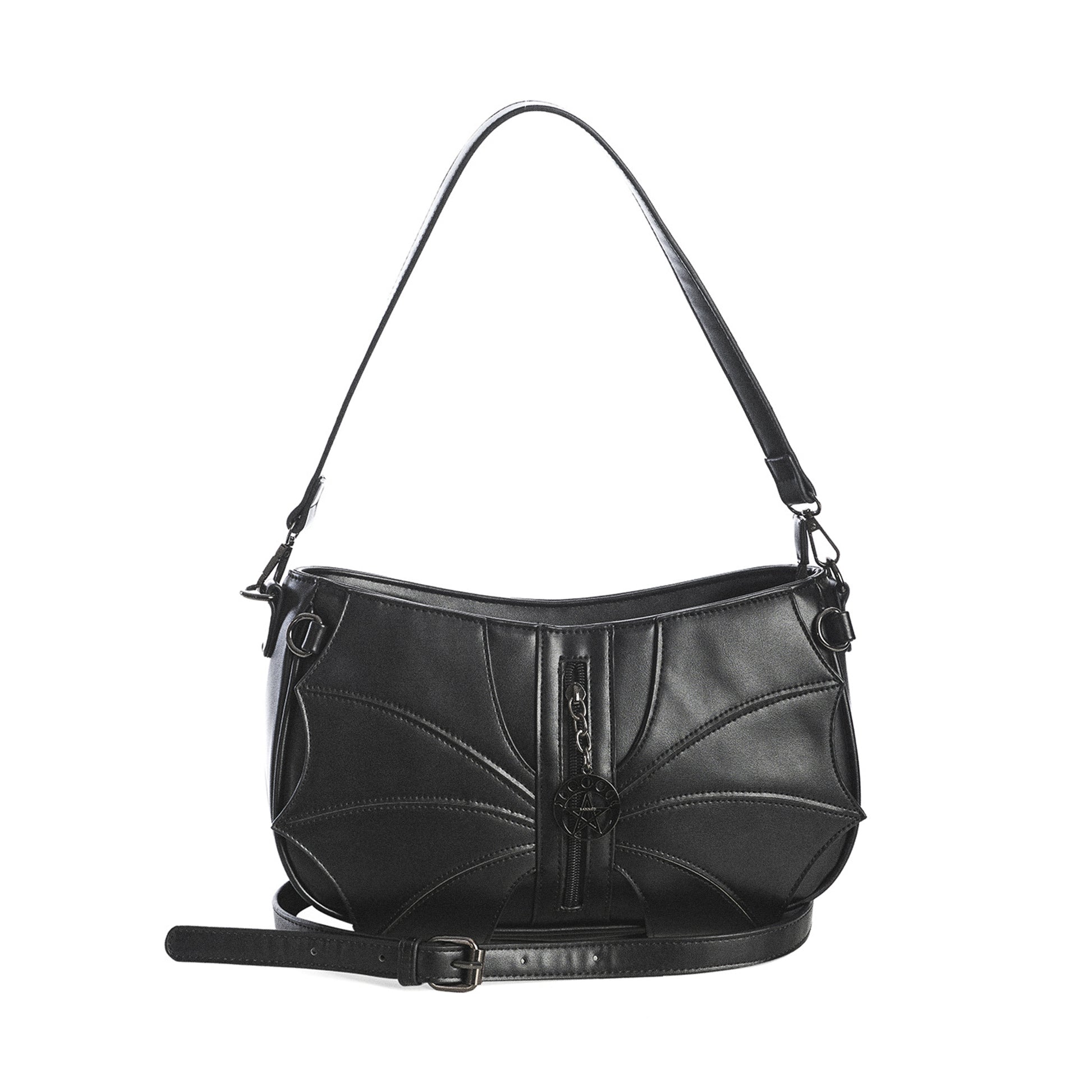 Bolso de hombro Malachi de Banned Alternative color negro vista frontal correa