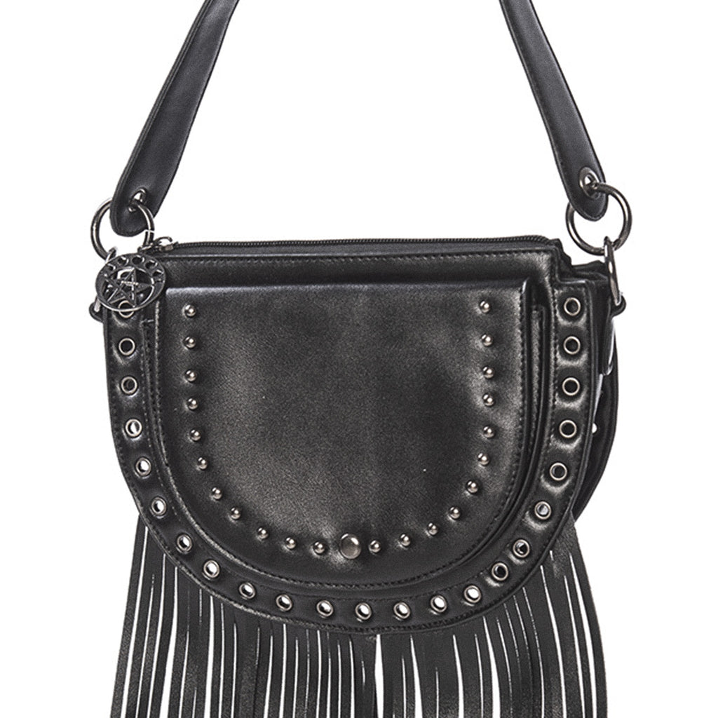  Banned Alternative Valonia Triple Moon black shoulder bag - front detail view