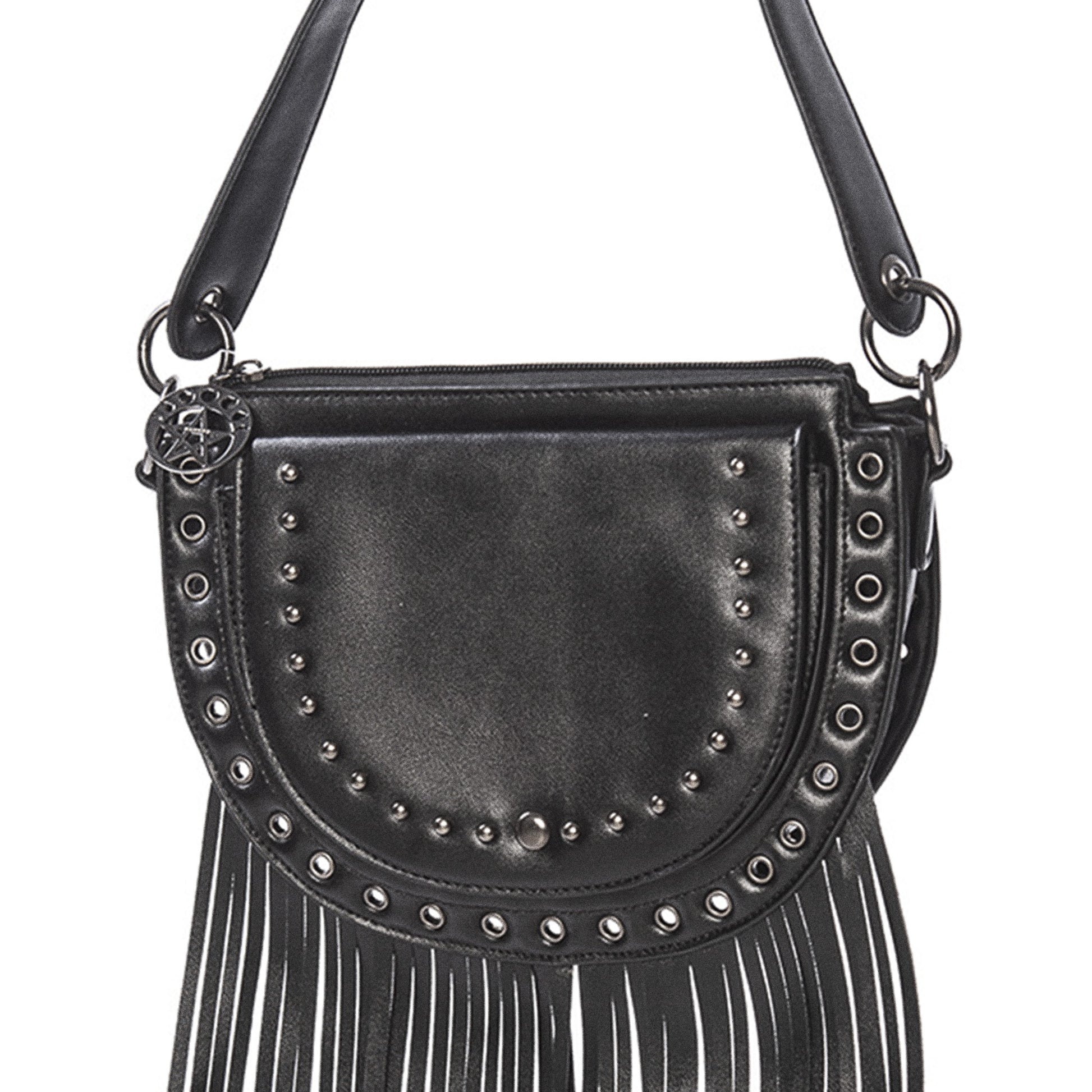 Bolso de hombro Valonia Triple Moon de Banned Alternative color negro vista detalle frontal