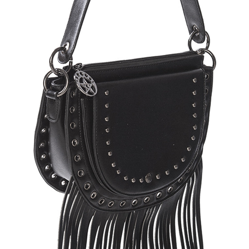  Banned Alternative Valonia Triple Moon black shoulder bag - front angle detail