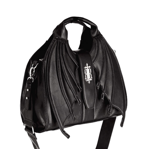  Restyle Succubus black rigid bat wing shaped handbag - angle view