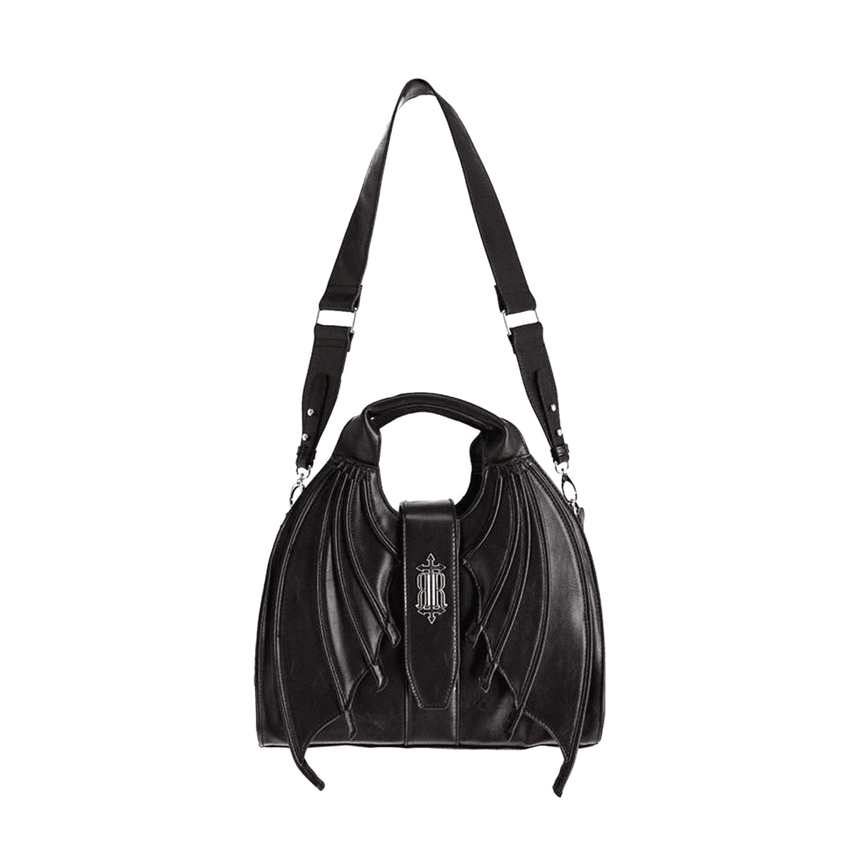  Restyle Succubus black rigid bat wing shaped handbag - strap view