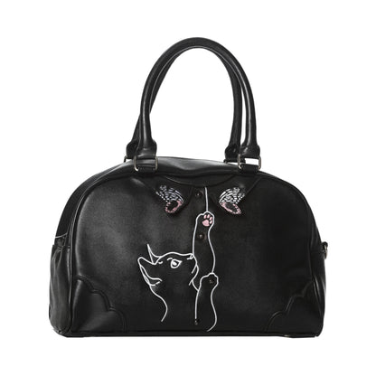 Bolso de mano grande Meow gatito de Banned Alternative color negro vista frontal