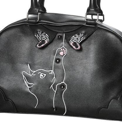 Bolso de mano grande Meow gatito de Banned Alternative color negro detalle bordado