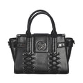  Banned Alternative Black Through The Darkness rigid handbag with corset lacing - front view