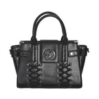  Banned Alternative Black Through The Darkness rigid handbag with corset lacing - front view