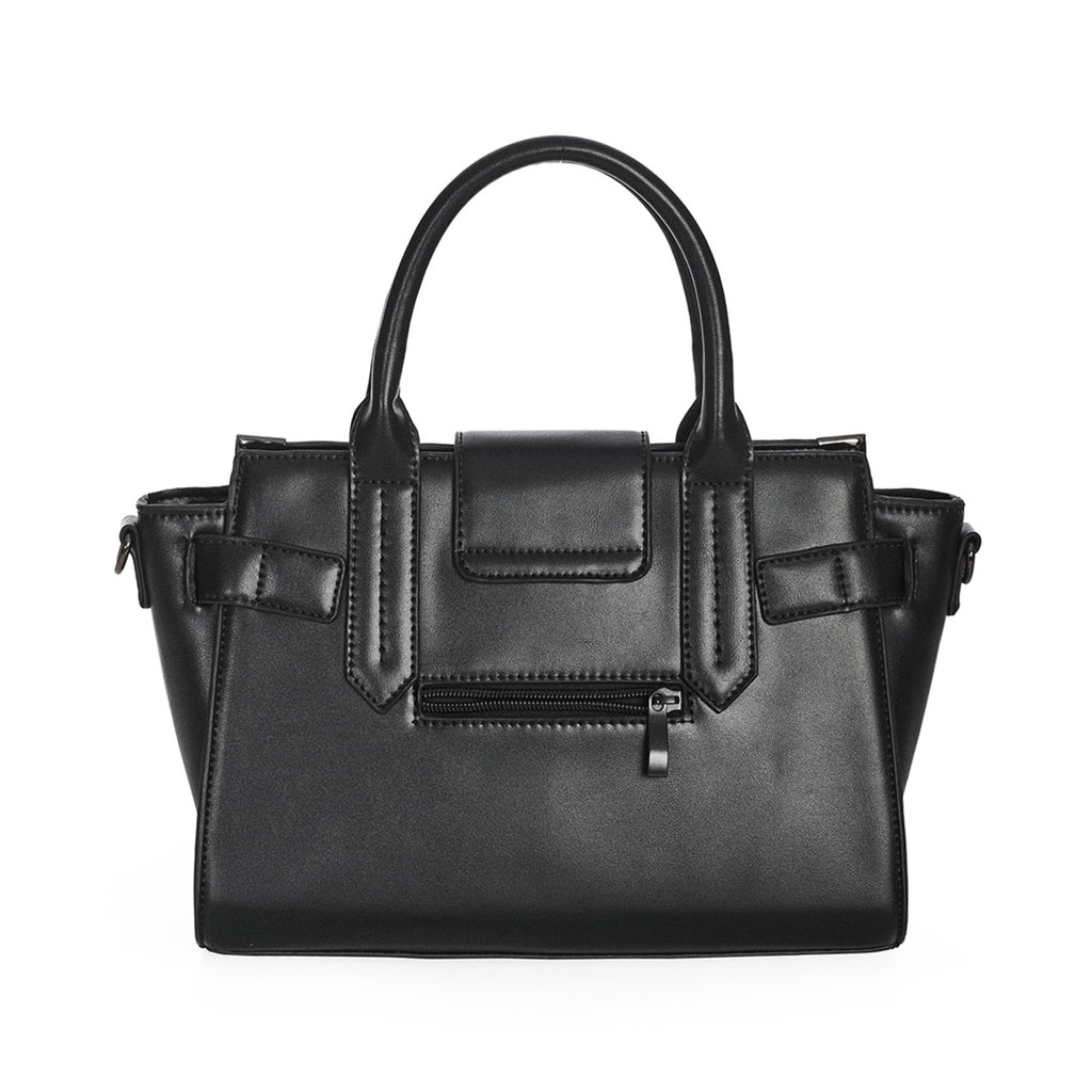 Bolso de diseño rígido con detalle metálico en forma de estrella y cordones en forma de corset en la parte frontal. Bolso de mano o bandolera Black Through The Darkness de Banned Alternative vista posterior