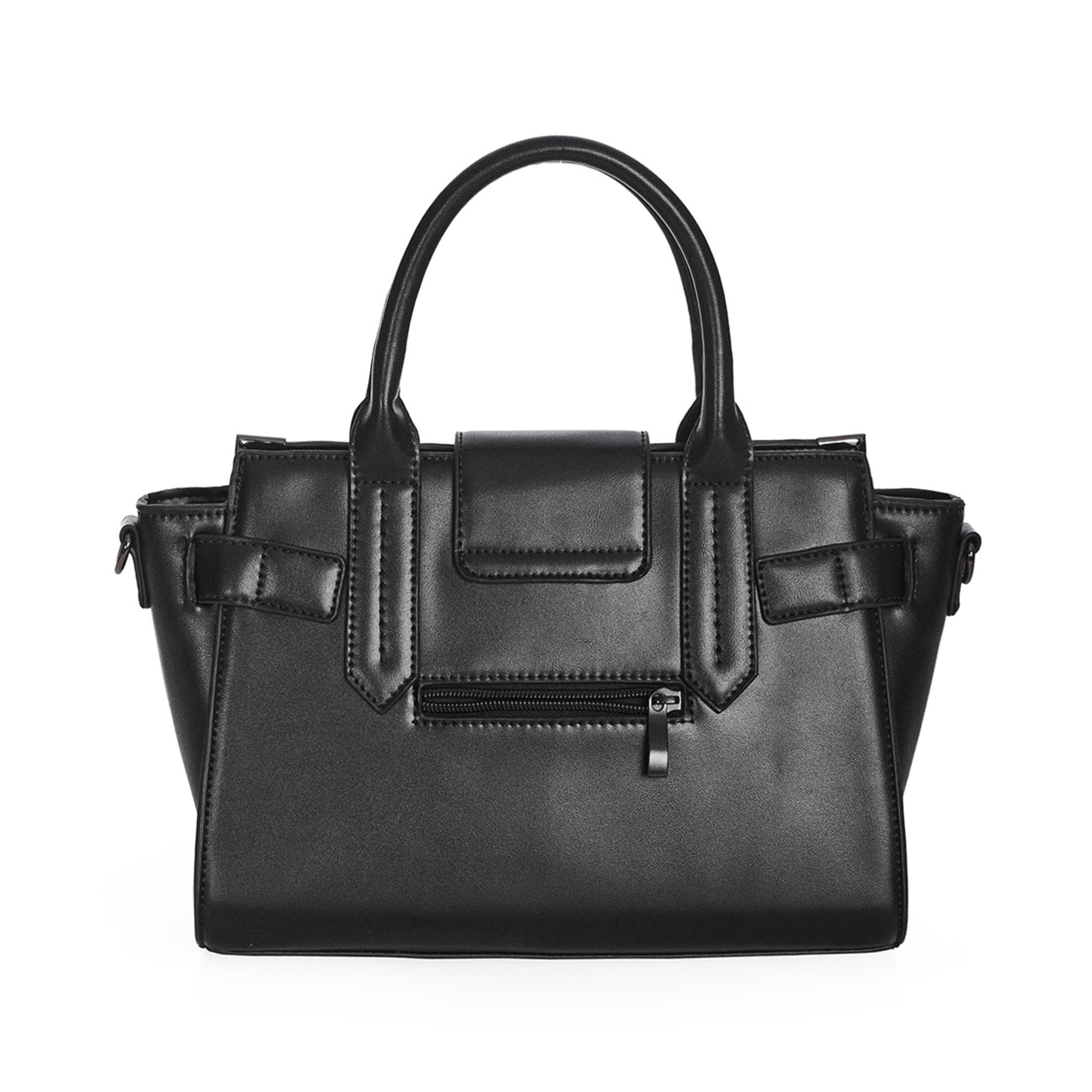 Bolso de diseño rígido con detalle metálico en forma de estrella y cordones en forma de corset en la parte frontal. Bolso de mano o bandolera Black Through The Darkness de Banned Alternative vista posterior