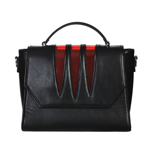  Banned Alternative Wolfcat black rigid handbag with red scratches - front view